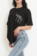 Baskılı Oversize Tişört Siyah - 16494.1567.