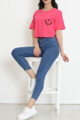 Baskılı Crop Tişört Koyupembe - 16488.1567.