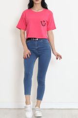 Baskılı Crop Tişört Koyupembe - 16488.1567.