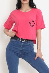 Baskılı Crop Tişört Koyupembe - 16488.1567.