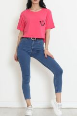 Baskılı Crop Tişört Koyupembe - 16488.1567.