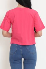 Baskılı Crop Tişört Koyupembe - 16488.1567.