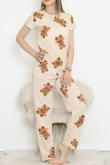 Desenli Pijama Takımı Bej - 130.1287.