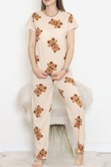 Desenli Pijama Takımı Bej - 130.1287.