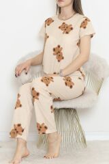 Desenli Pijama Takımı Bej - 130.1287.