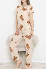Desenli Pijama Takımı Bej - 130.1287.