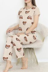 Desenli Pijama Takımı Bejkahve - 130.1287.