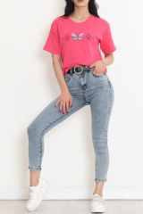 Baskılı Crop Tişört Fuşya - 16478.1567.