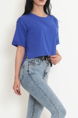 Cepli Yırtmaçlı Tişört Saks - 41008.1567.