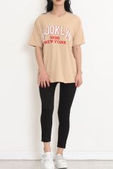 Baskılı Oversize Tişört Vizon - 18666.1567.