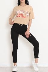 Baskılı Oversize Tişört Vizon - 18666.1567.