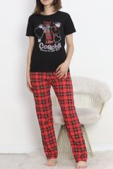 Desenli Pijama Takımı Siyahkırmızı - 18735.1567.
