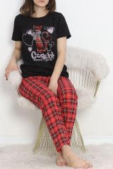 Desenli Pijama Takımı Siyahkırmızı - 18735.1567.