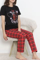Desenli Pijama Takımı Siyahkırmızı - 18735.1567.