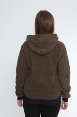 Kadın Kanguru çep Ribana Detay Kapşonlu Peluş Sweat
