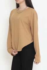 Oversize Ortadan Çımalı Bluz Sütlükahve - 15913.1778.