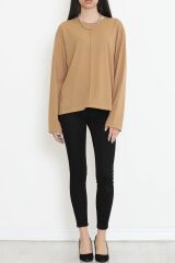 Oversize Ortadan Çımalı Bluz Sütlükahve - 15913.1778.