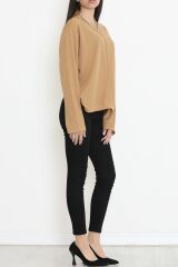 Oversize Ortadan Çımalı Bluz Sütlükahve - 15913.1778.