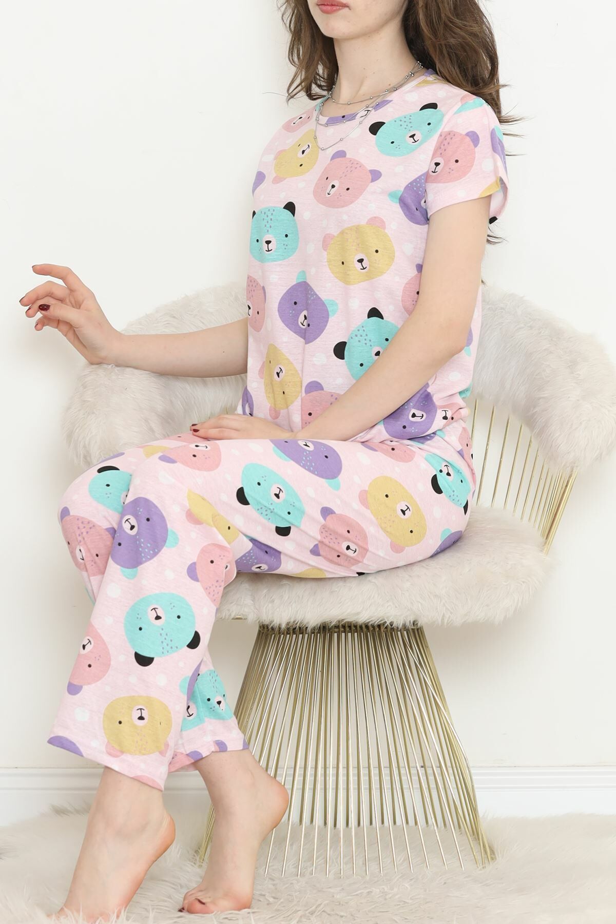 Desenli Pijama Takımı Lilapembe - 130.1287.