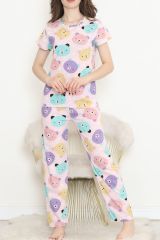 Desenli Pijama Takımı Lilapembe - 130.1287.