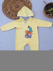 6-9 9-12 Ay Ef Çizgi Boy Fermuarlı Hayvanlar Alemi Nakışlı Kapşonlu Kız Erkek Bebek Tulumu