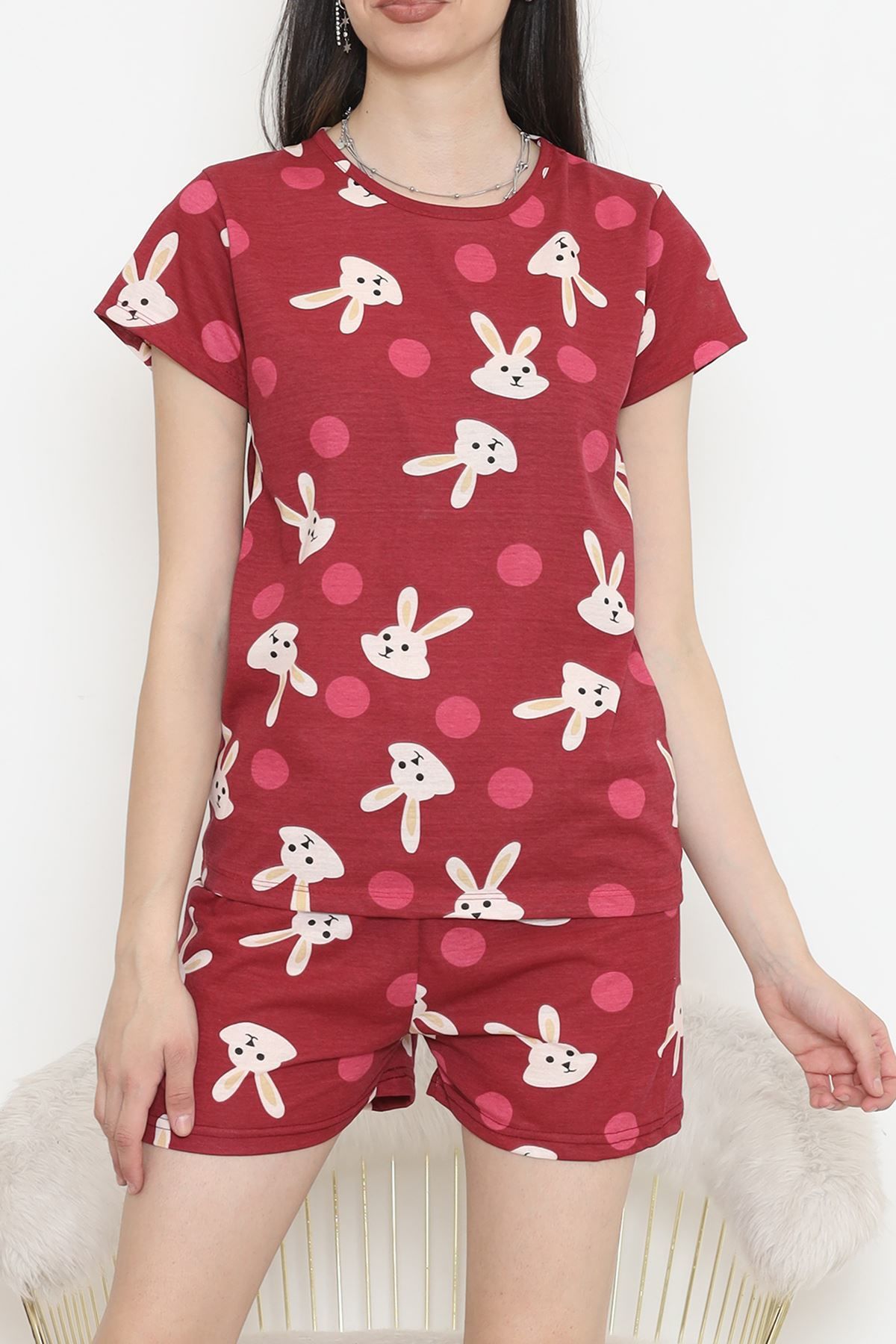 Şortlu Pijama Takımı Bordo - 390.1287.