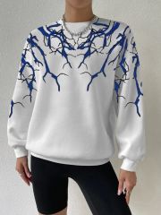Unisex Bisiklet Yaka Dijital Baskılı üç Iplik Sweatshirt
