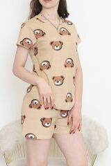 Şortlu Pijama Takımı Koyubej - 390.1287.