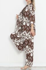 Desenli Kimono Takım Kahvebeyaz - 18874.1059.