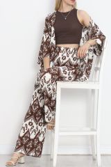Desenli Kimono Takım Kahvebeyaz - 18874.1059.