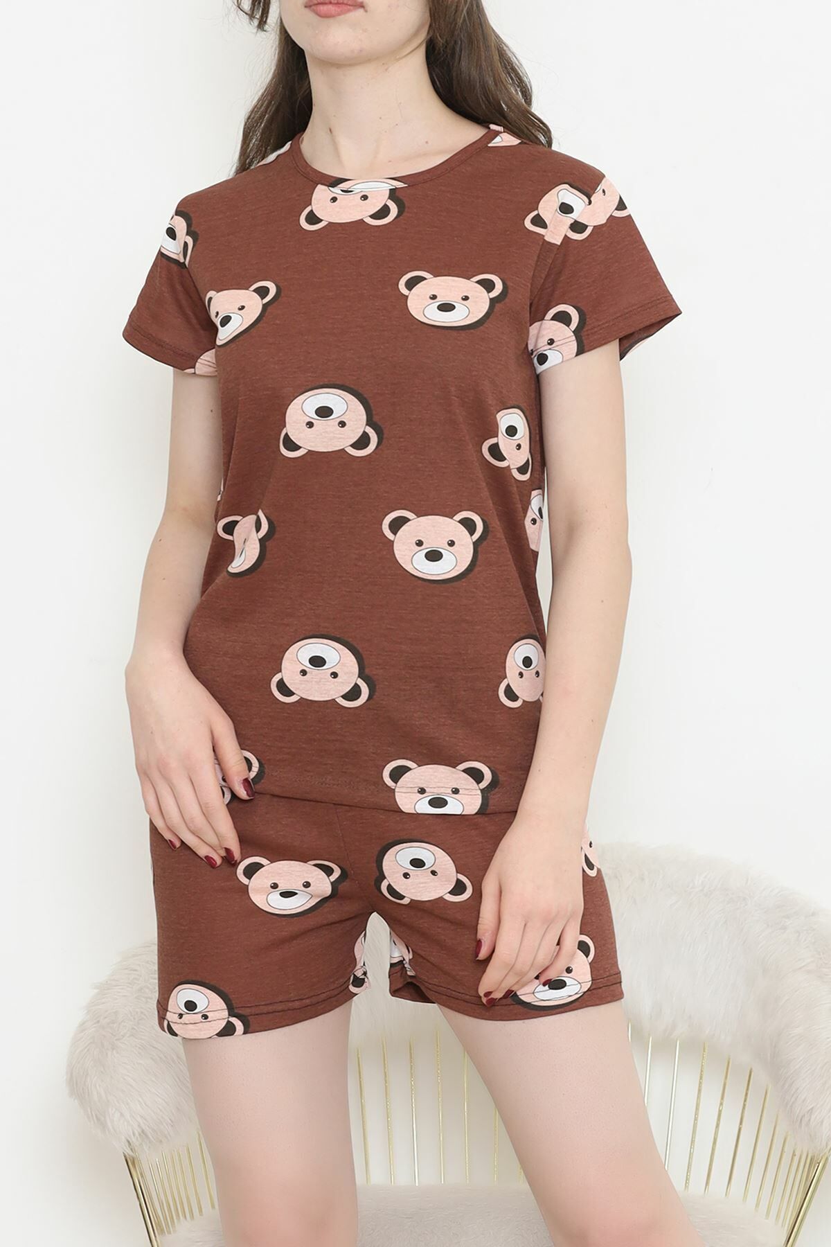 Şortlu Pijama Takımı Koyukahve - 390.1287.