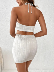 Kadın Kolsuz Mini Erer Crop Ikili Triko Takım