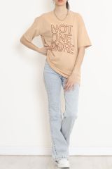 Baskılı Oversize Tişört Vizon - 16504.1567.