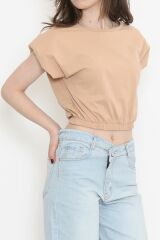 Beli Lastikli Crop Tişört Bej - 16552.1567.