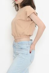 Beli Lastikli Crop Tişört Bej - 16552.1567.
