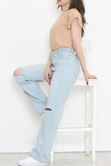 Beli Lastikli Crop Tişört Bej - 16552.1567.