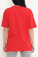 Baskılı Oversize Tişört Kırmızı - 16504.1567.