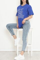 Baskılı Oversize Tişört Saks - 16504.1567.
