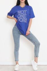 Baskılı Oversize Tişört Saks - 16504.1567.