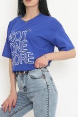 Baskılı Oversize Tişört Saks - 16504.1567.