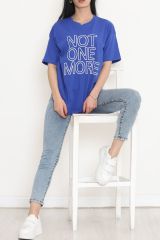 Baskılı Oversize Tişört Saks - 16504.1567.