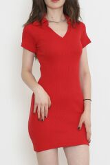 Kaşkorse Polo Yaka Elbise Kırmızı - 15273.1567.