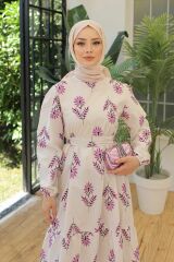 Beli Kuşaklı Elbise Lila - 18655.1778.