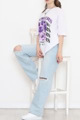 Baskılı Oversize Tişört Beyaz - 16505.1567.