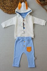6-9-12 Ay Rabbit Şhow Nakışlı Kapşonlu Ceket Uzun Kollu Sweat Erkek Bebek 3lü Takım