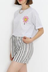 Oversize Baskılı Tişört Gri - 16493.1567.