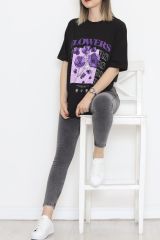 Baskılı Oversize Tişört Siyah - 16505.1567.