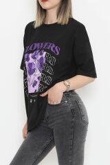 Baskılı Oversize Tişört Siyah - 16505.1567.