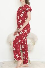 Desenli Pijama Takımı Bordo - 130.1287.