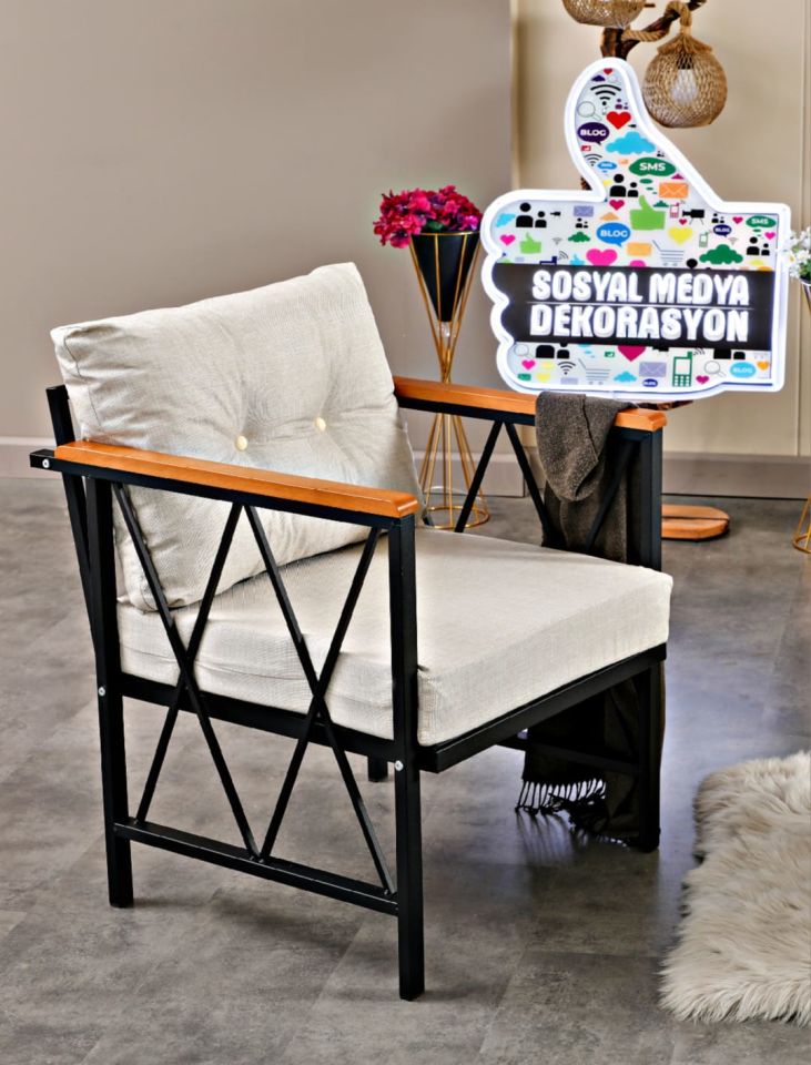 Krem Balkon, Bahçe, Mutfak, Cafe, Ofis Mobilyası 2+1+1 Takım
